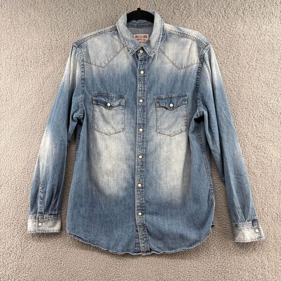Mossimo Western Chambray Denim Top Pearl Snaps  Button Down Size Medium Cotton - Picture 1 of 10